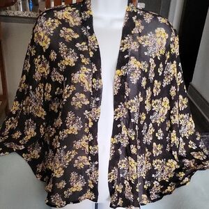 Xhilaration Black and Yellow Kimono  Tunic  Floral Blouse .